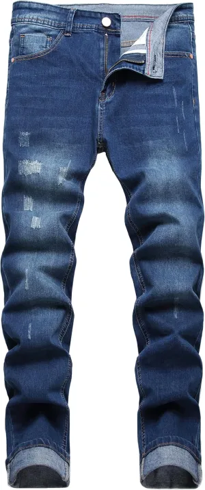 Men's Slim Fit Stretch Jeans Ripped Skinny Jeans for Men, Fashion Straight Leg Comfort Flex Waist Cargo Denim Pants