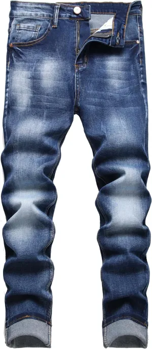 Men's Slim Fit Stretch Jeans Ripped Skinny Jeans for Men, Fashion Straight Leg Comfort Flex Waist Cargo Denim Pants
