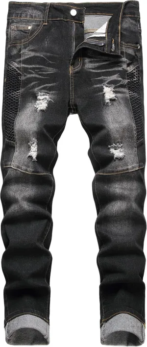 Men's Slim Fit Stretch Jeans Ripped Skinny Jeans for Men, Fashion Straight Leg Comfort Flex Waist Cargo Denim Pants