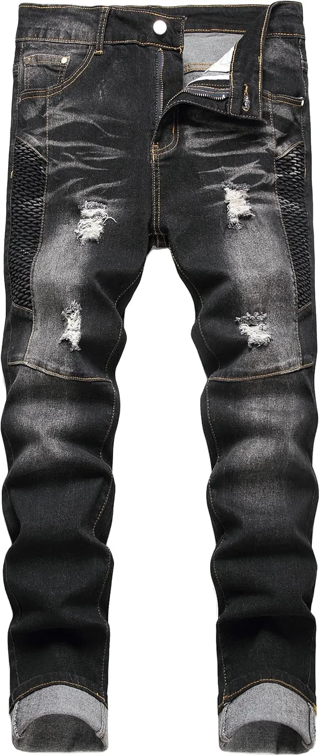 Men's Slim Fit Stretch Jeans Ripped Skinny Jeans for Men, Fashion Straight Leg Comfort Flex Waist Cargo Denim Pants