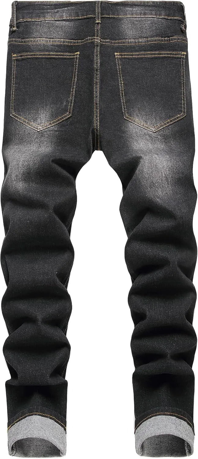 Men's Slim Fit Stretch Jeans Ripped Skinny Jeans for Men, Fashion Straight Leg Comfort Flex Waist Cargo Denim Pants