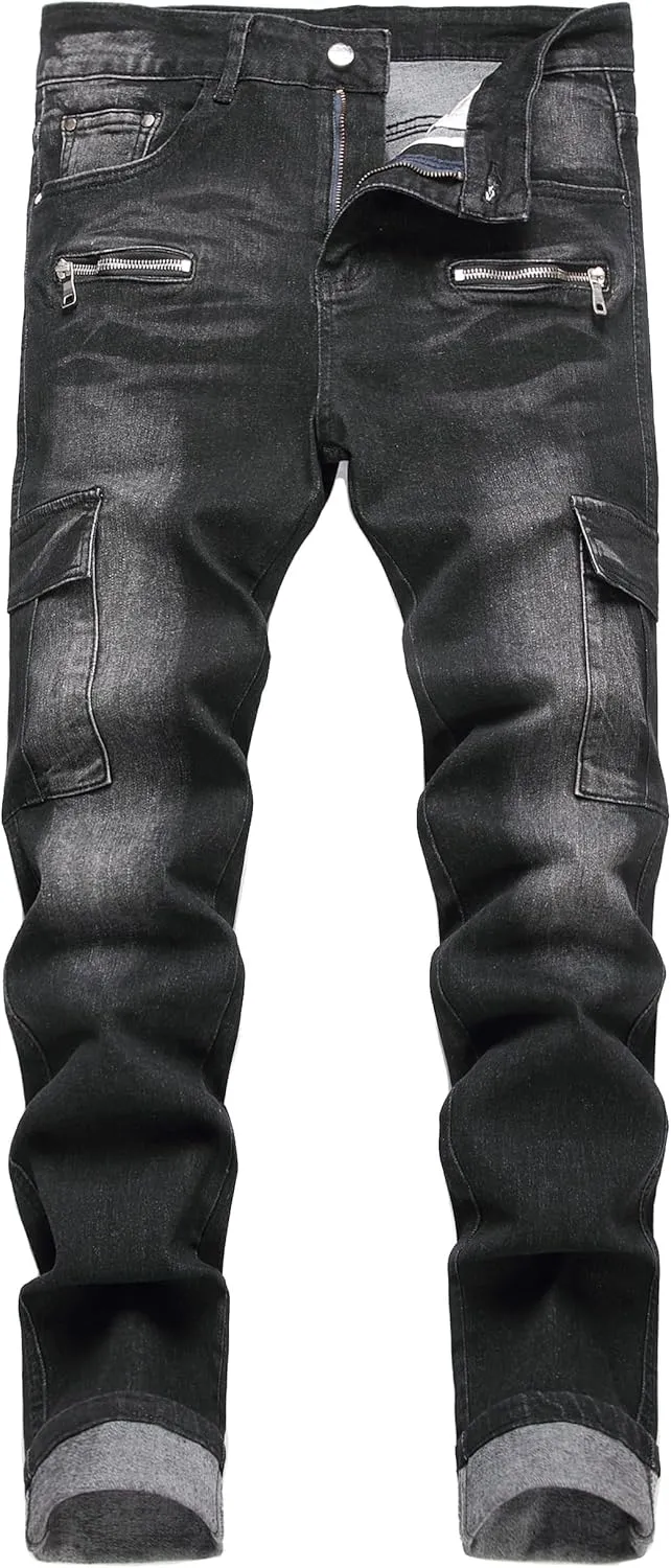 Men's Slim Fit Stretch Jeans Ripped Skinny Jeans for Men, Fashion Straight Leg Comfort Flex Waist Cargo Denim Pants
