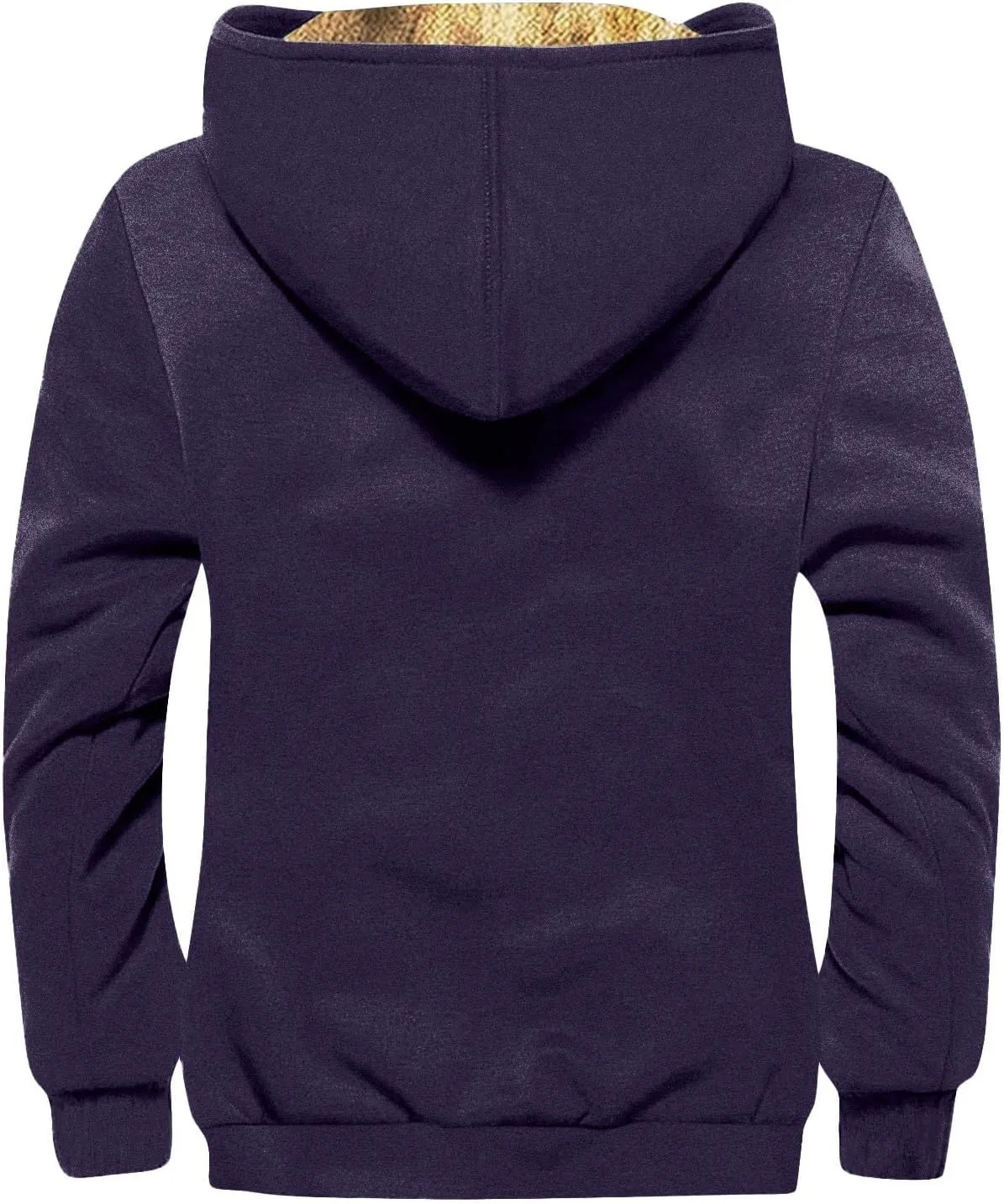 Men's Solid Color Flag Print Fleece Jacket Winter Casual Trend Zipper Hooded Coat Heavy Work Warm Outerwear