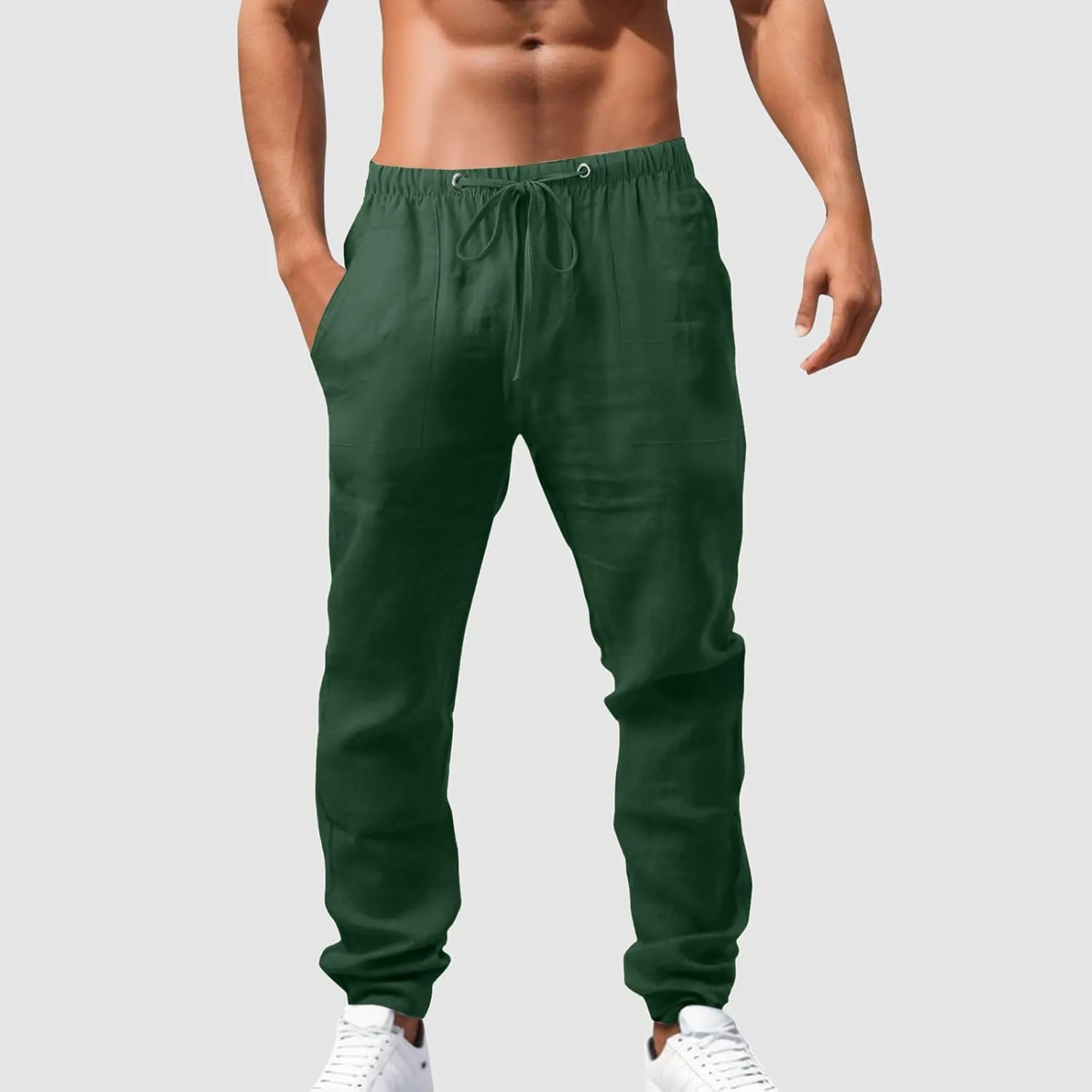 Men's Straight Extended with Pockets and Elastic Loose Solid Color Sports Trousers Casual Night Stretch Pants for Men
