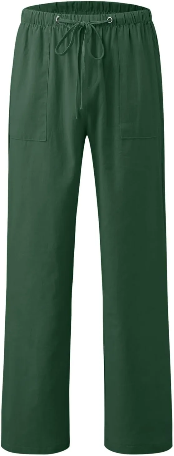 Men's Straight Extended with Pockets and Elastic Loose Solid Color Sports Trousers Casual Night Stretch Pants for Men