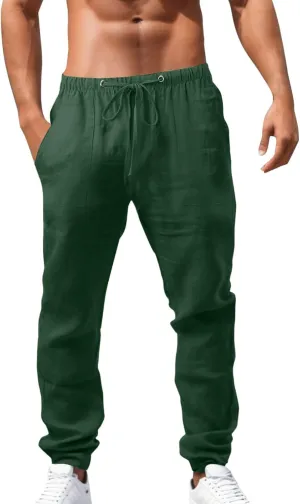 Men's Straight Extended with Pockets and Elastic Loose Solid Color Sports Trousers Casual Night Stretch Pants for Men