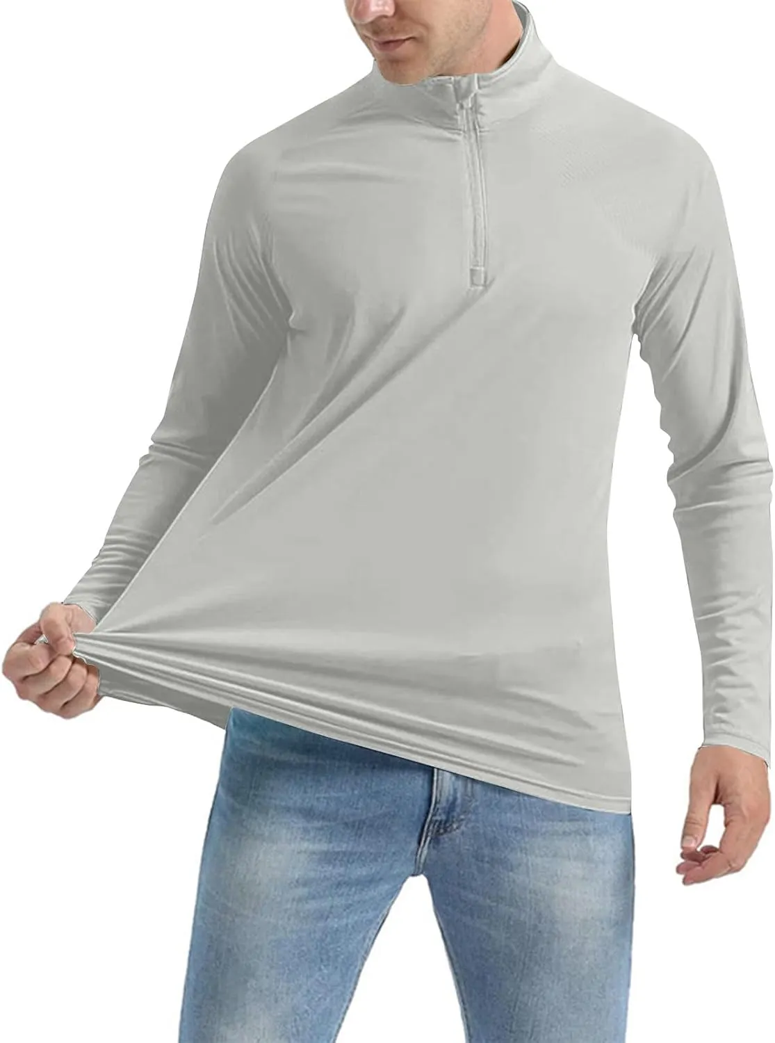 Men's Summer Lightweight Breathable Sun Shirts UPF 50  Protection Shirt Causal Quarter Zip Tops Long Sleeve Uv Shirt