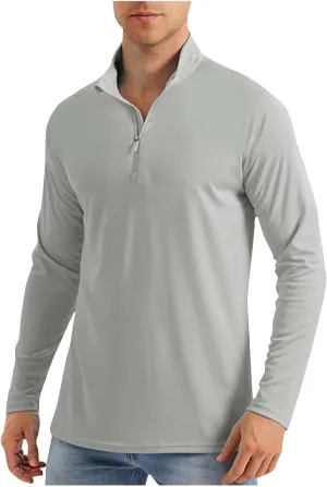 Men's Summer Lightweight Breathable Sun Shirts UPF 50  Protection Shirt Causal Quarter Zip Tops Long Sleeve Uv Shirt
