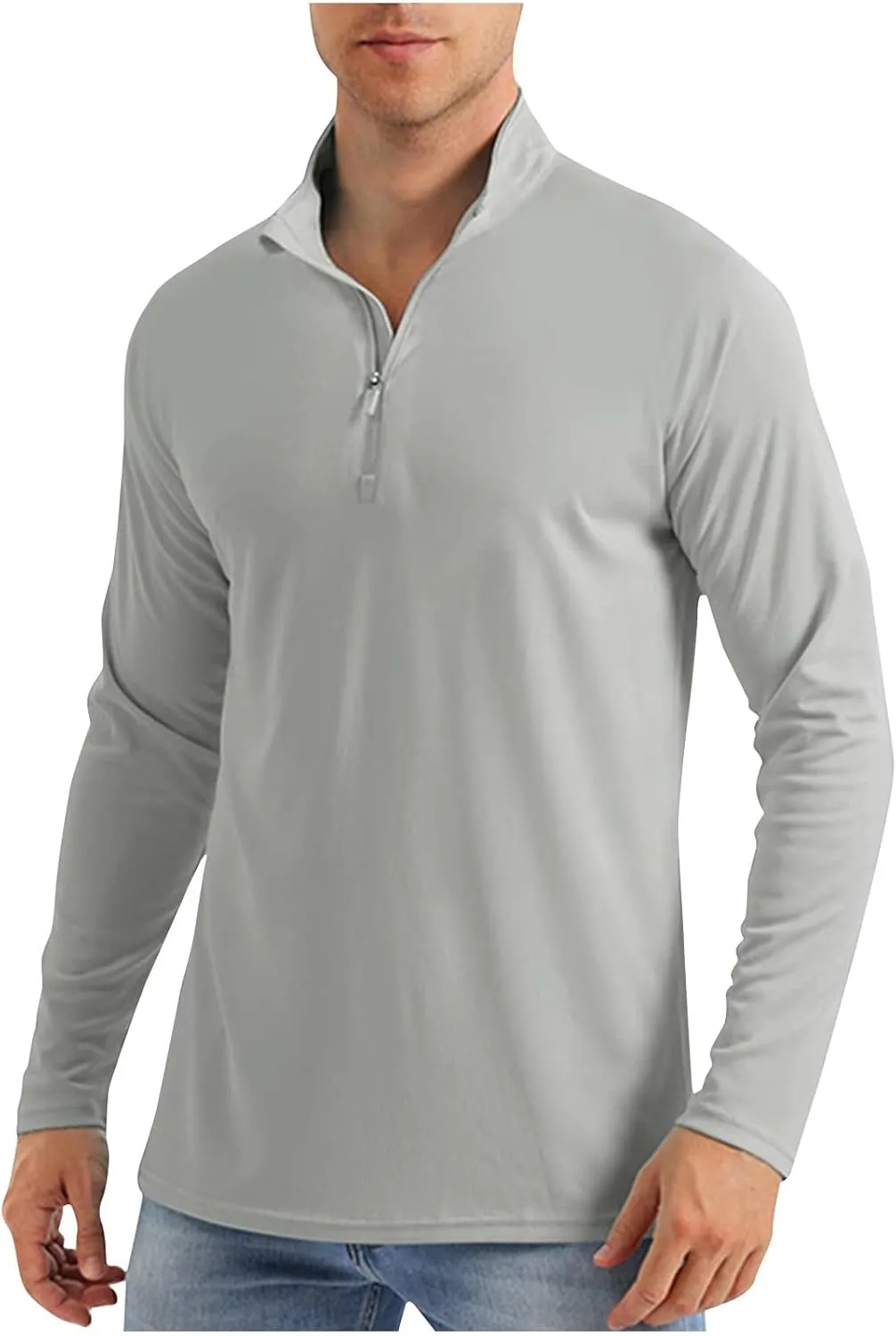 Men's Summer Lightweight Breathable Sun Shirts UPF 50  Protection Shirt Causal Quarter Zip Tops Long Sleeve Uv Shirt
