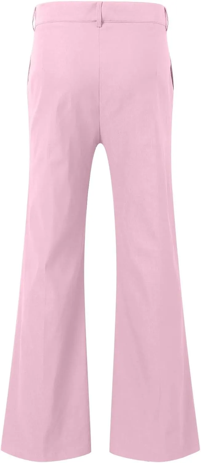 Mens Sweatpants Men's Solid Color Bell-Bottom Belt Pocket Casual Big Trousers Loose Legs Suit Pants for Men
