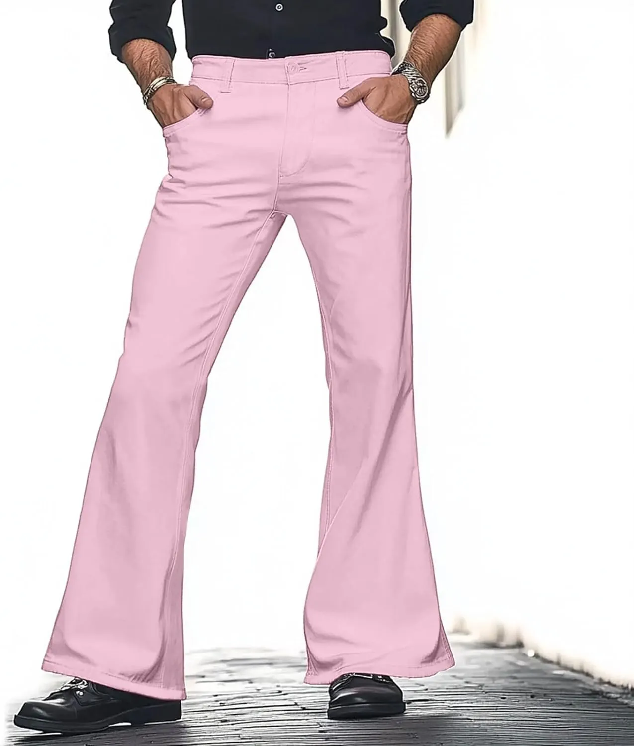 Mens Sweatpants Men's Solid Color Bell-Bottom Belt Pocket Casual Big Trousers Loose Legs Suit Pants for Men
