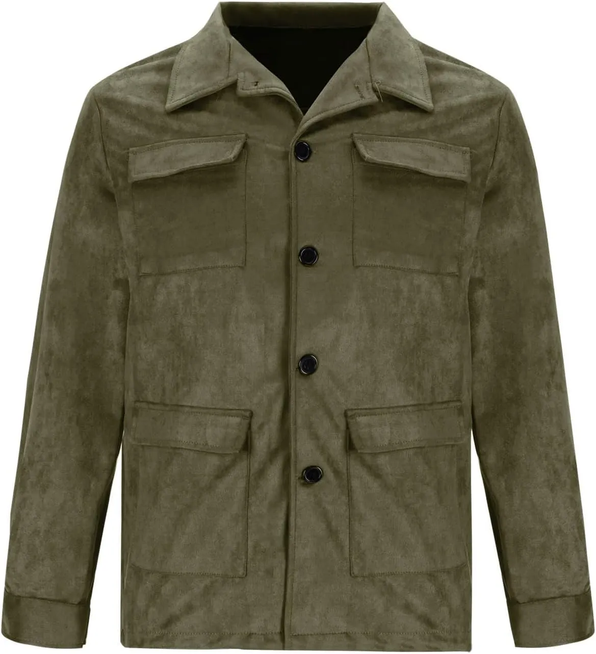 Mens Trucker Suede Leather Jacket Vintage Western Cowboy Coat Casual Button Down Utility Uniform Work Shirt Shackets
