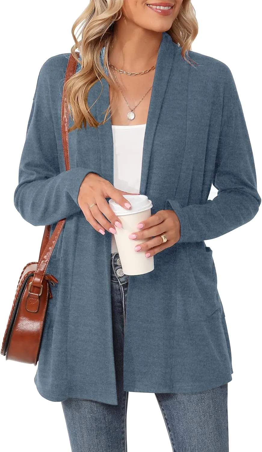 Micoson Women's Long Sleeve Open Front Cardigan Casual Loose Lightweight Cardigans with Pockets