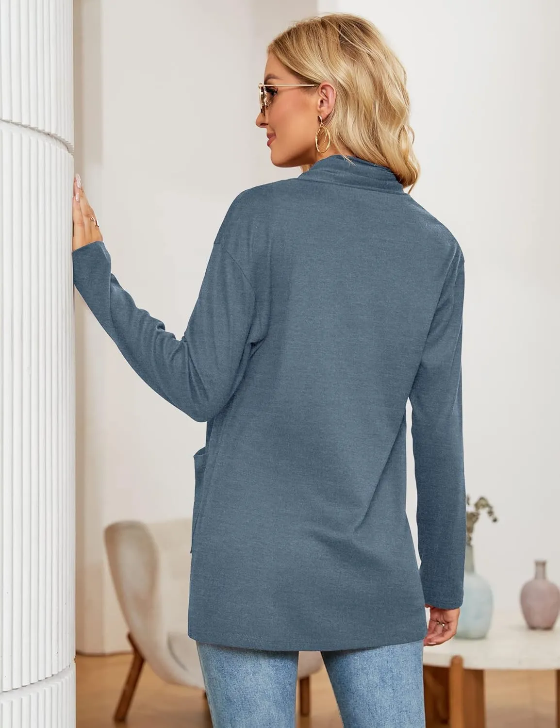 Micoson Women's Long Sleeve Open Front Cardigan Casual Loose Lightweight Cardigans with Pockets