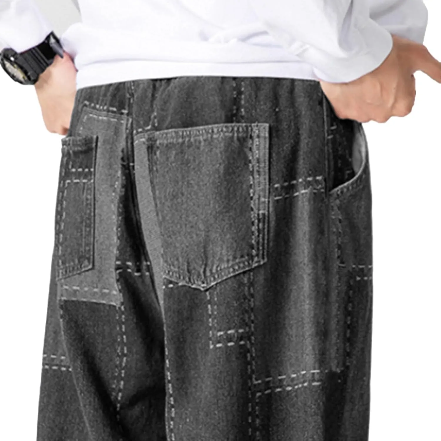 MIDOO Jeans for Men Relaxed Fit Casual Drawstring Jeans Straight Leg Pants Lightweight Loose Stretch Denim Pants Trousers