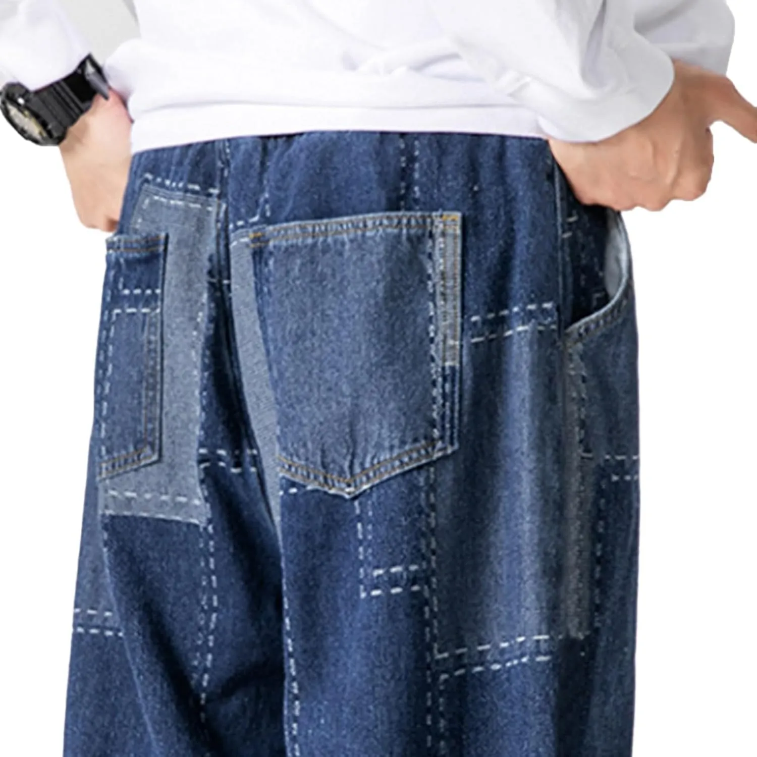 MIDOO Jeans for Men Relaxed Fit Casual Drawstring Jeans Straight Leg Pants Lightweight Loose Stretch Denim Pants Trousers