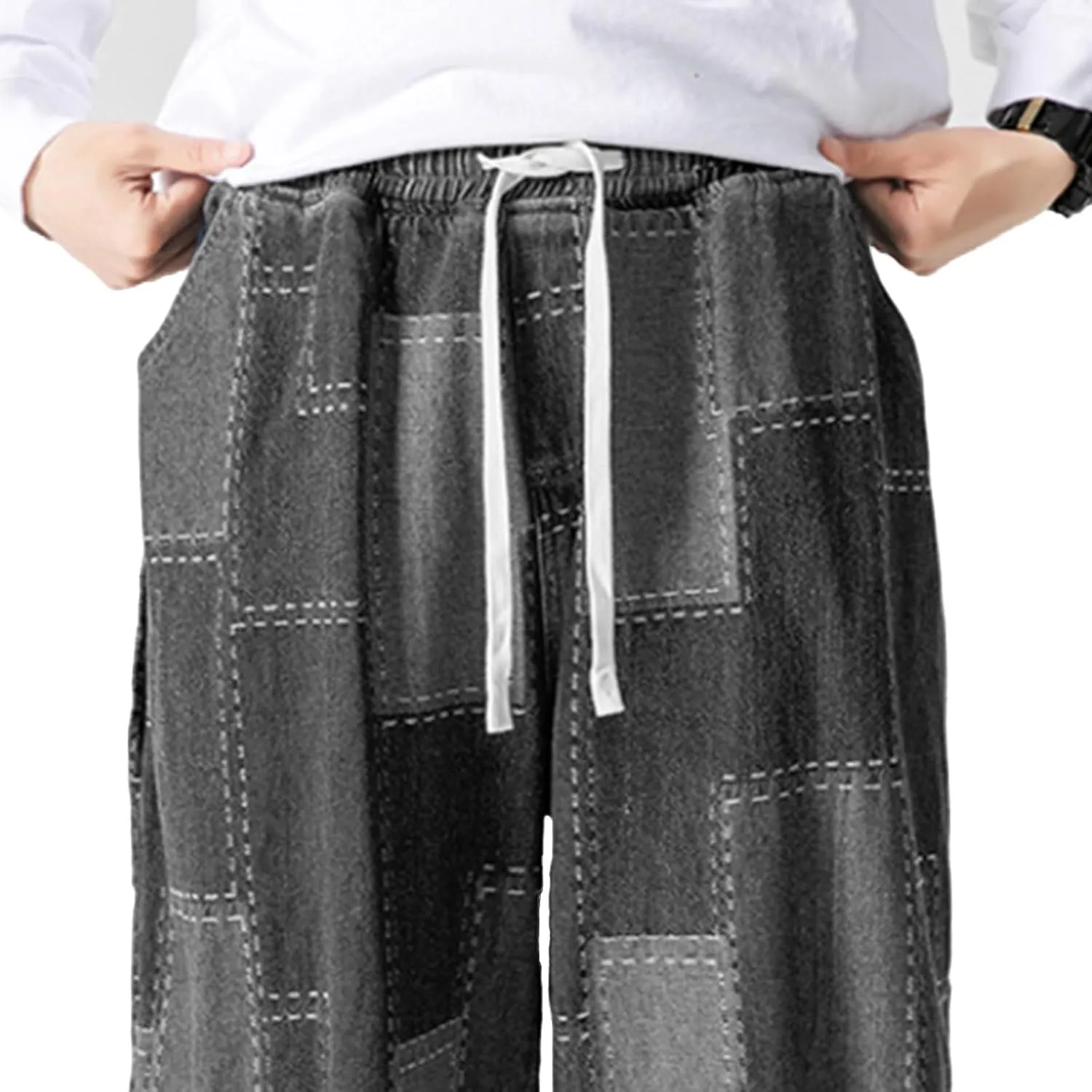 MIDOO Jeans for Men Relaxed Fit Casual Drawstring Jeans Straight Leg Pants Lightweight Loose Stretch Denim Pants Trousers