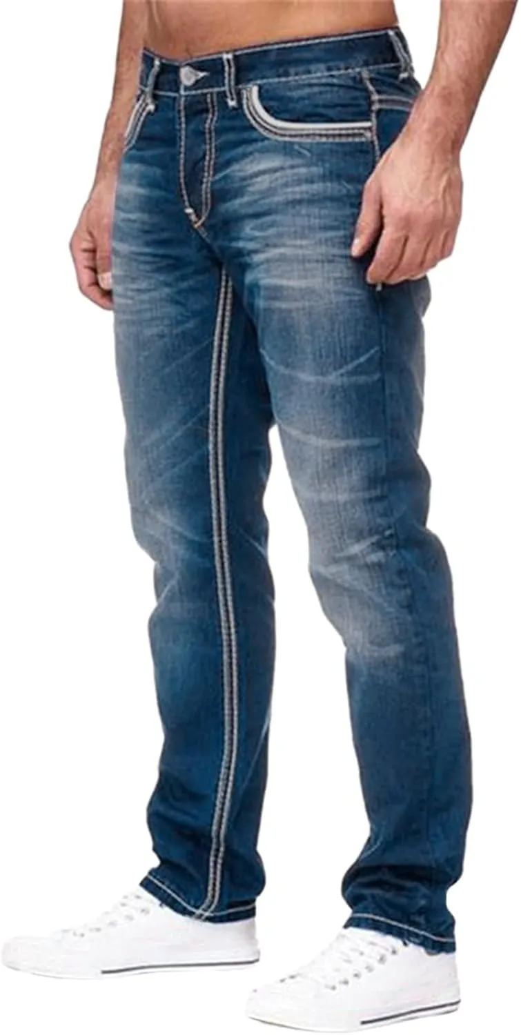 MIDOO Jeans Pants for Men Slim Fit Casual Aesthetic Jeans Straight Leg Pants Lightweight Loose Stretch Denim Pants Trousers