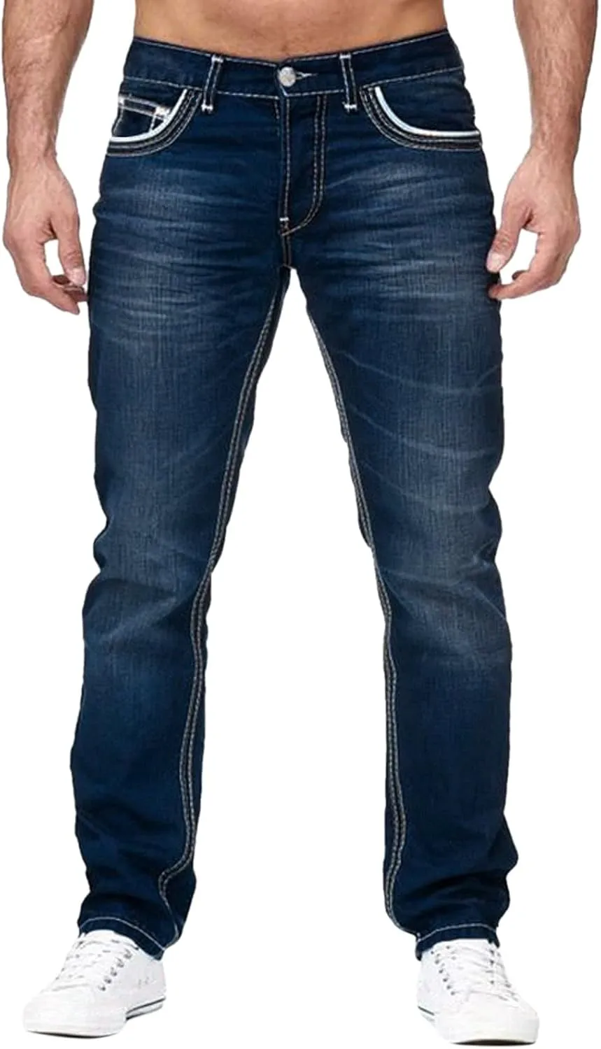 MIDOO Jeans Pants for Men Slim Fit Casual Aesthetic Jeans Straight Leg Pants Lightweight Loose Stretch Denim Pants Trousers