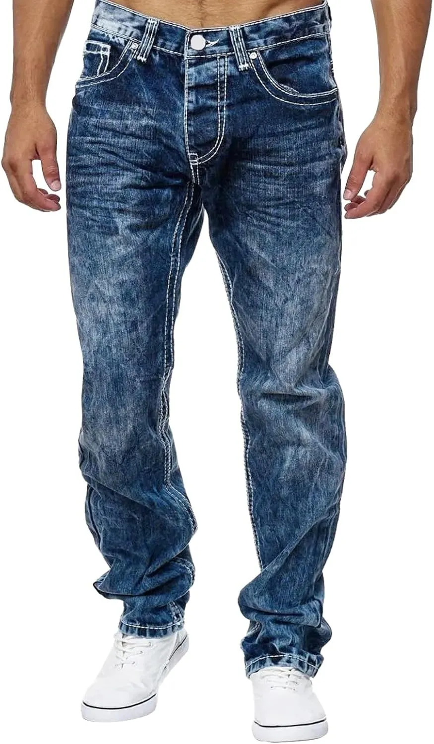 MIDOO Jeans Pants for Men Slim Fit Casual Aesthetic Jeans Straight Leg Pants Lightweight Loose Stretch Denim Pants Trousers