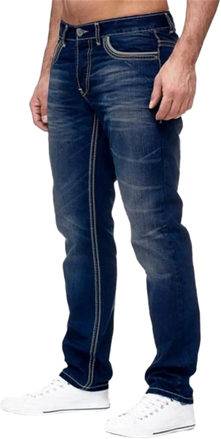 MIDOO Jeans Pants for Men Slim Fit Casual Aesthetic Jeans Straight Leg Pants Lightweight Loose Stretch Denim Pants Trousers