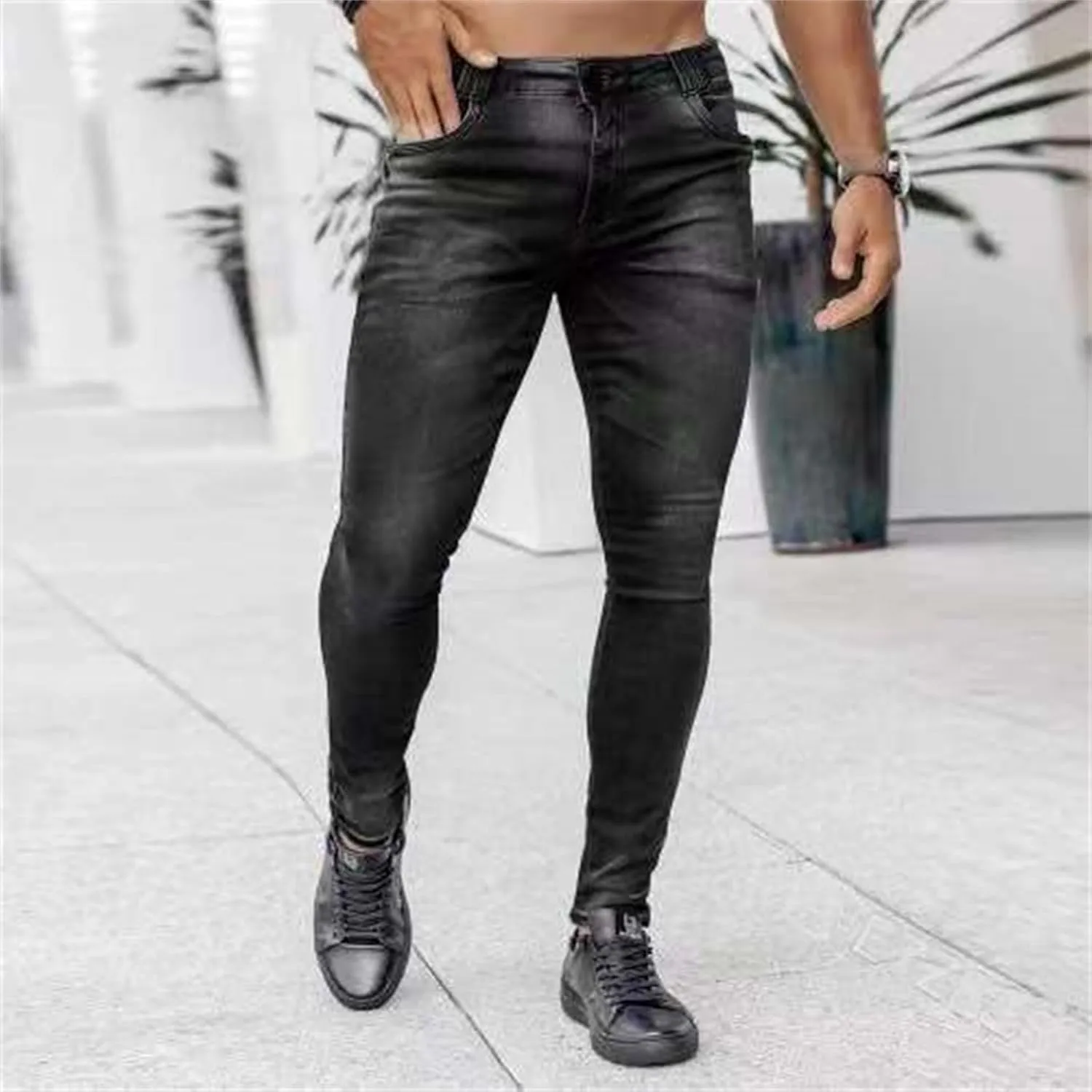 MIDOO Mens Jeans Slim Fit Straight Leg Casual Comfort Flex Waist Denim Pants Tapered Leg Fashion Skinny Jeans Trousers