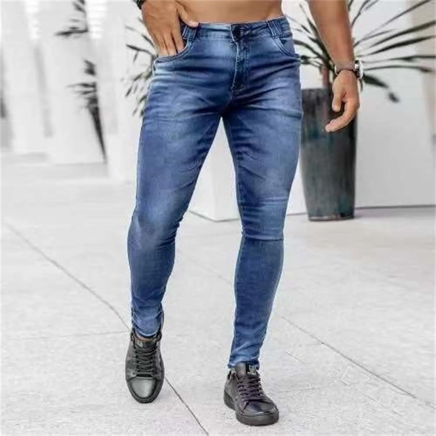 MIDOO Mens Jeans Slim Fit Straight Leg Casual Comfort Flex Waist Denim Pants Tapered Leg Fashion Skinny Jeans Trousers