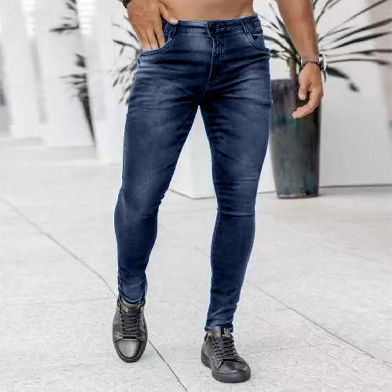 MIDOO Mens Jeans Slim Fit Straight Leg Casual Comfort Flex Waist Denim Pants Tapered Leg Fashion Skinny Jeans Trousers