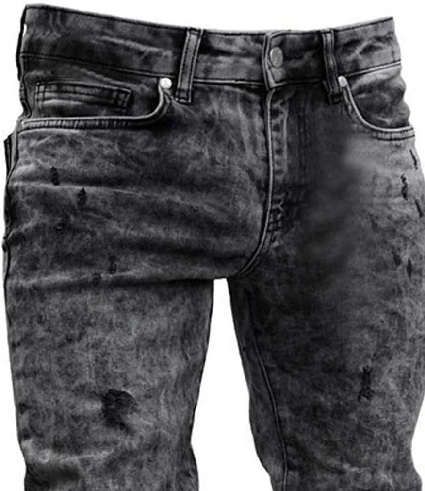 MIDOO Mens Pants Jeans Slim Fit Ripped Distressed Jeans Wide Leg Casual Long Denim Pants Trousers with Pocket