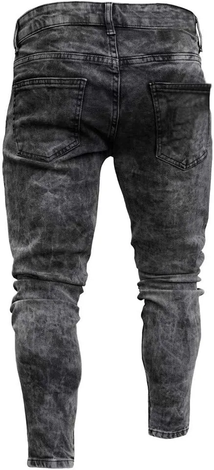 MIDOO Mens Pants Jeans Slim Fit Ripped Distressed Jeans Wide Leg Casual Long Denim Pants Trousers with Pocket
