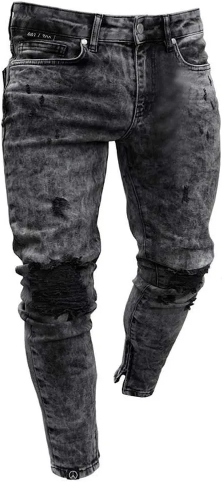 MIDOO Mens Pants Jeans Slim Fit Ripped Distressed Jeans Wide Leg Casual Long Denim Pants Trousers with Pocket