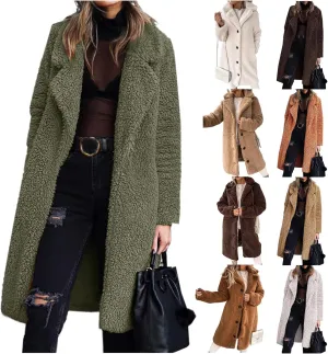 Mmoneyake Women Oversized Sherpa Jackets Fashion Winter Coats Fuzzy Fleece Lapel Open Front Long Cardigan Warm Outerwear 2024