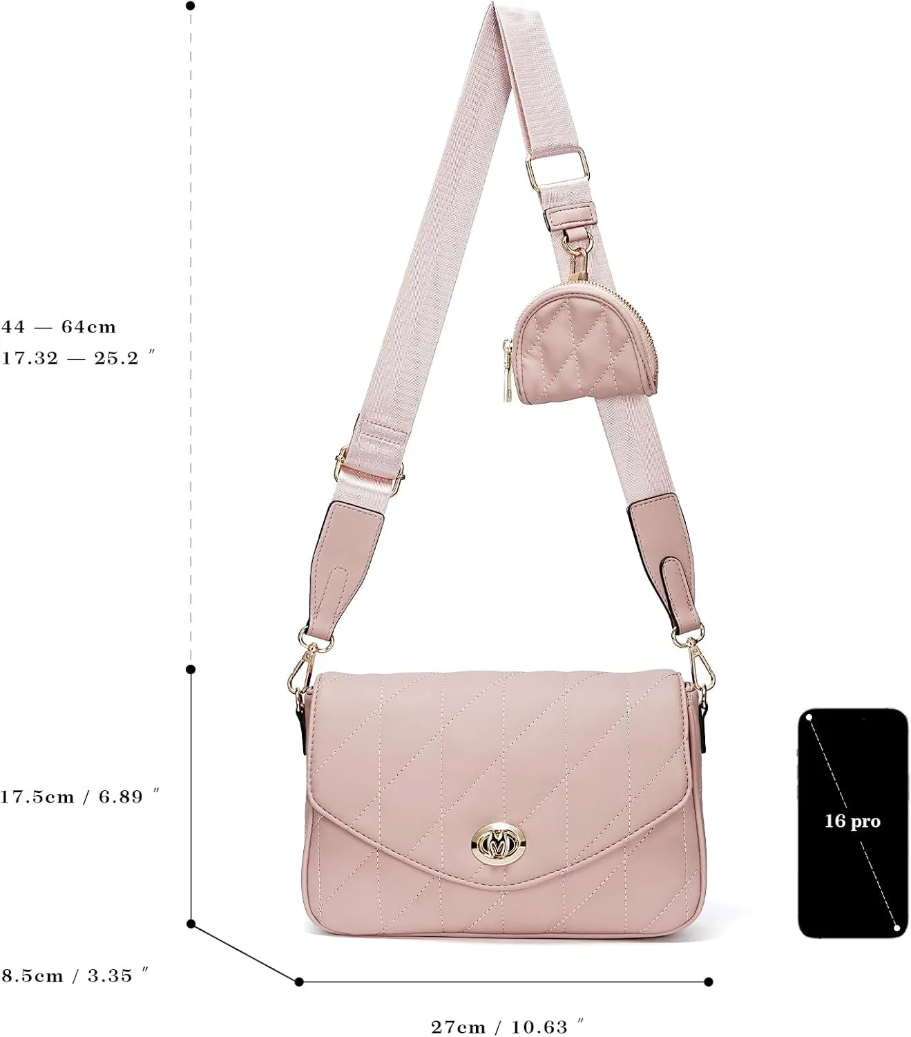 molshine Women's Quilted Crossbody Bag, PU Leather Trendy Shoulder Bag Clutch with Detachable Coin Purse Pouch