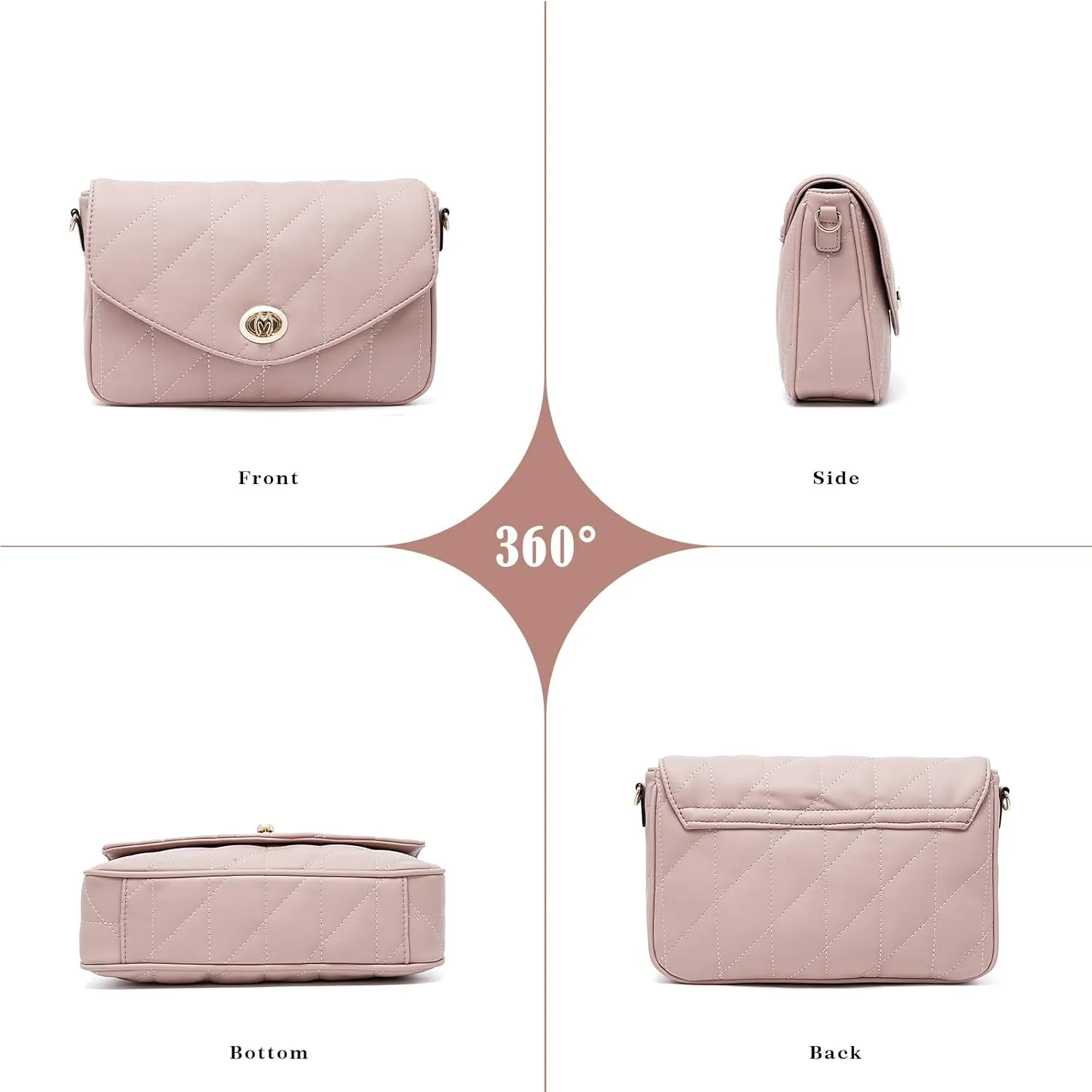 molshine Women's Quilted Crossbody Bag, PU Leather Trendy Shoulder Bag Clutch with Detachable Coin Purse Pouch