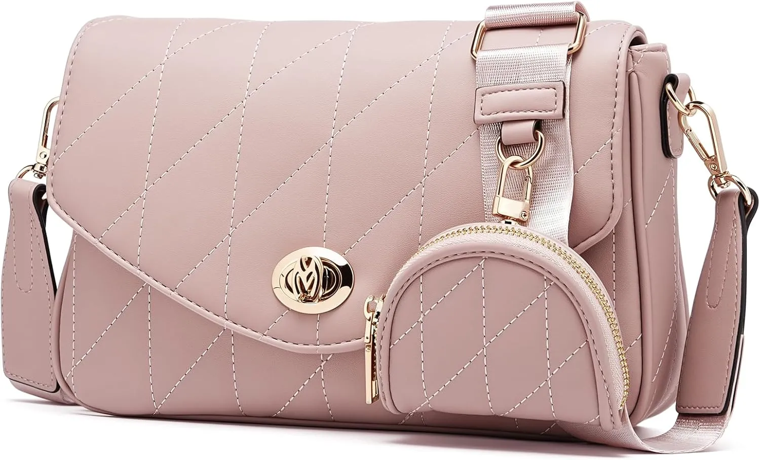 molshine Women's Quilted Crossbody Bag, PU Leather Trendy Shoulder Bag Clutch with Detachable Coin Purse Pouch