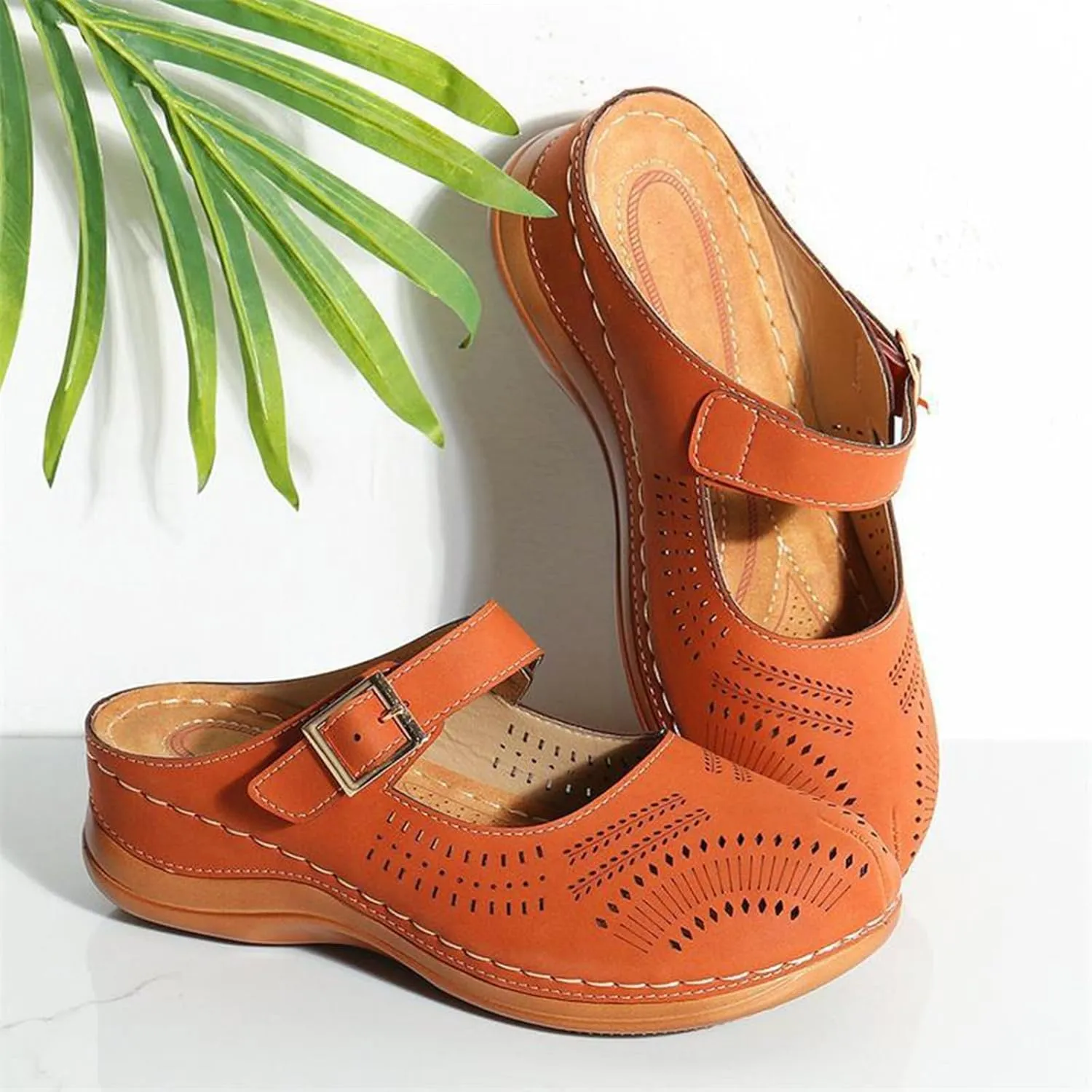Mules for Women Comfortable Summer Flowers Platform Orthopedic Sandals Closed Toe Backless Comfort Breathable Walking Slippers Dressy Casual Boho Slip on Sandals Fashion Wedge Sandal