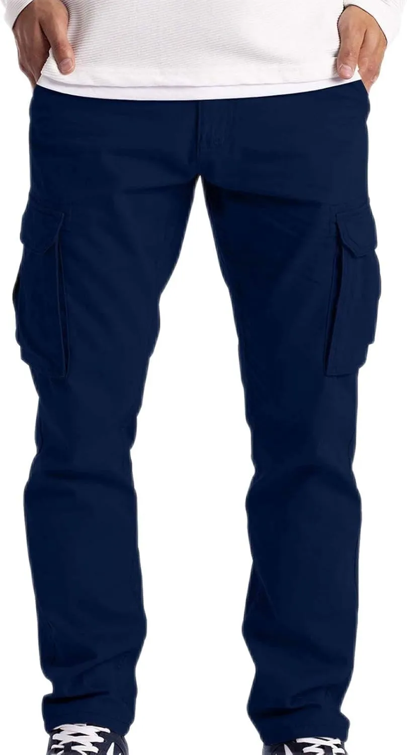 Multiple Pockets Cargo Pants Mens Work Sports Pants Straight Leg Trousers Outdoor Hiking Joggers Mens Slim Fit Cargo