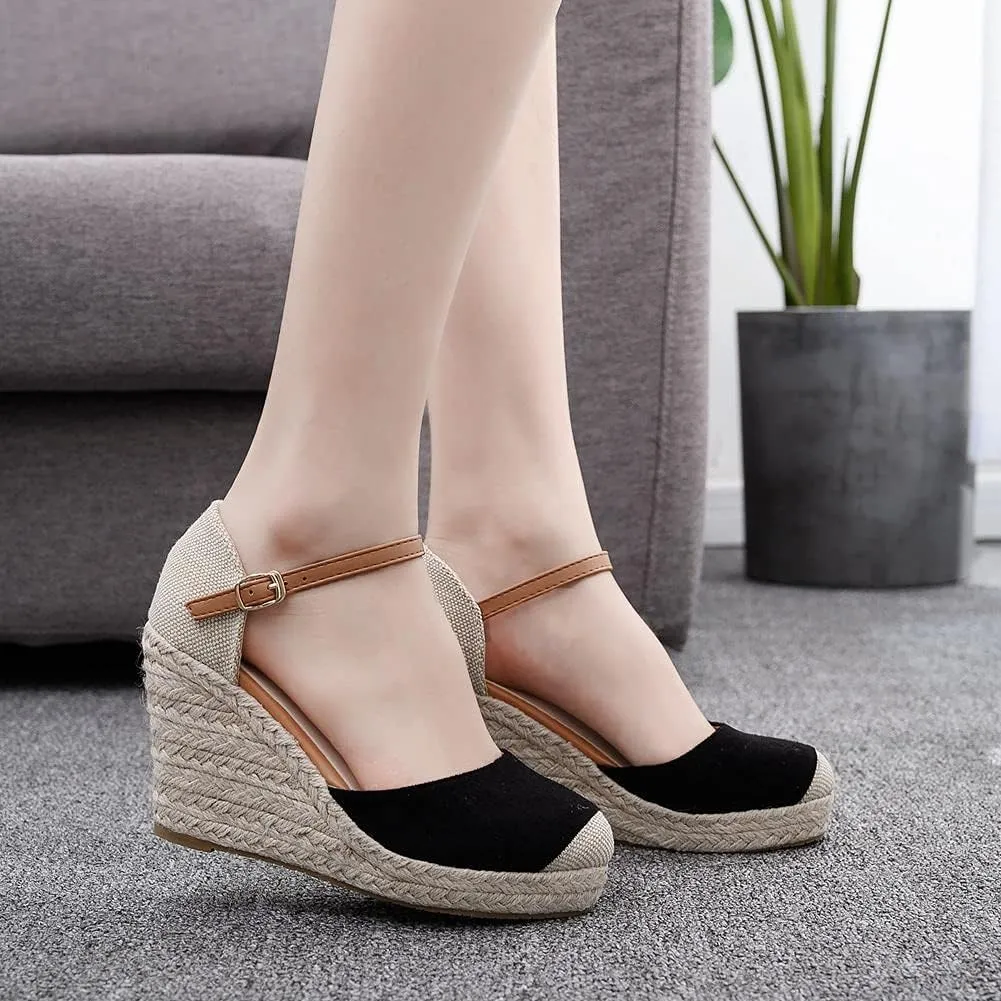 MYFSPORTS Ladies High Heels Wedding Shoes 9Cm Baotou Wedge Sandals Hemp Rope Straw Mat Woven High Shoes Ladies Shoes