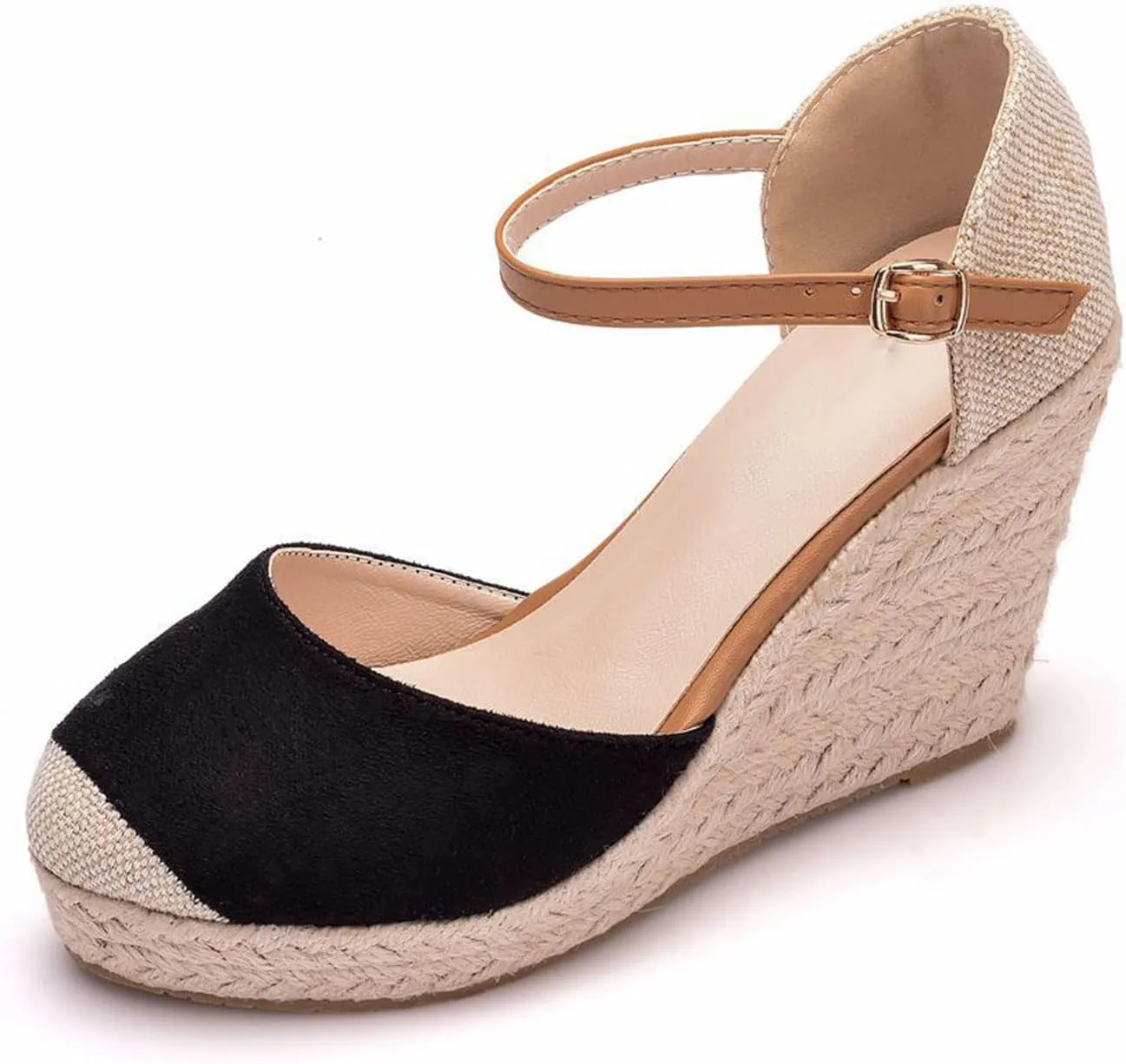 MYFSPORTS Ladies High Heels Wedding Shoes 9Cm Baotou Wedge Sandals Hemp Rope Straw Mat Woven High Shoes Ladies Shoes