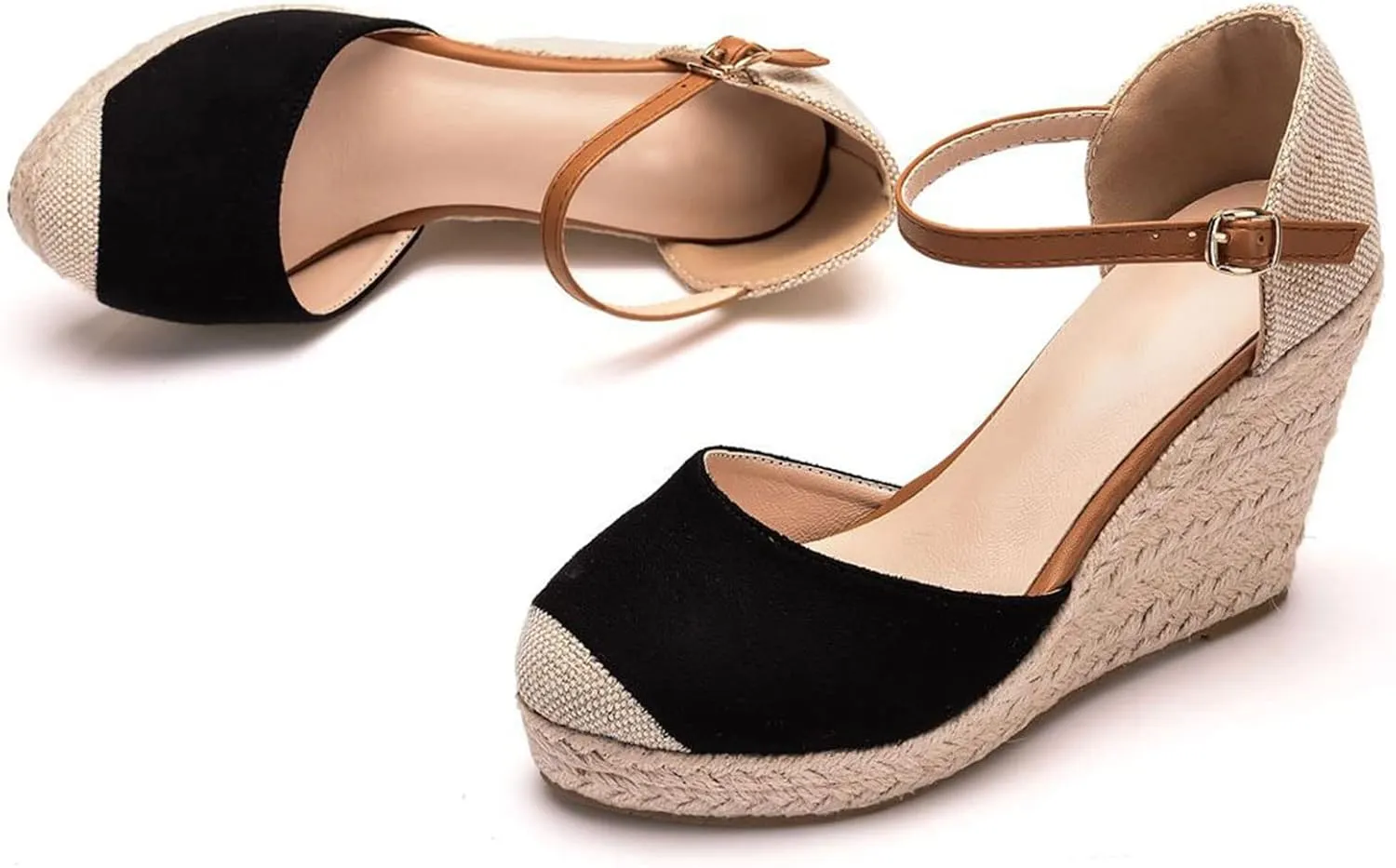MYFSPORTS Ladies High Heels Wedding Shoes 9Cm Baotou Wedge Sandals Hemp Rope Straw Mat Woven High Shoes Ladies Shoes