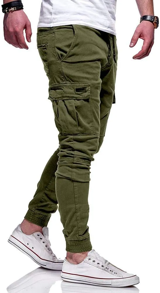 NATHGAM Fashion Mens Casual Pants Slim Fit Chino Pants Training Trousers Drawstring Jogger Pants Outdoor Cargo Pant Sweatpant