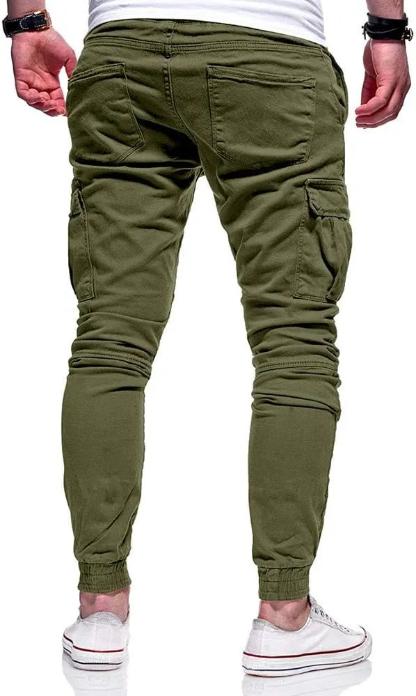 NATHGAM Fashion Mens Casual Pants Slim Fit Chino Pants Training Trousers Drawstring Jogger Pants Outdoor Cargo Pant Sweatpant