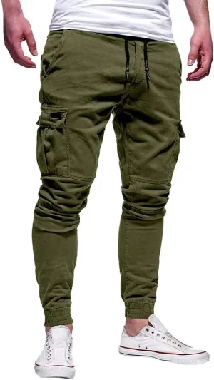 NATHGAM Fashion Mens Casual Pants Slim Fit Chino Pants Training Trousers Drawstring Jogger Pants Outdoor Cargo Pant Sweatpant