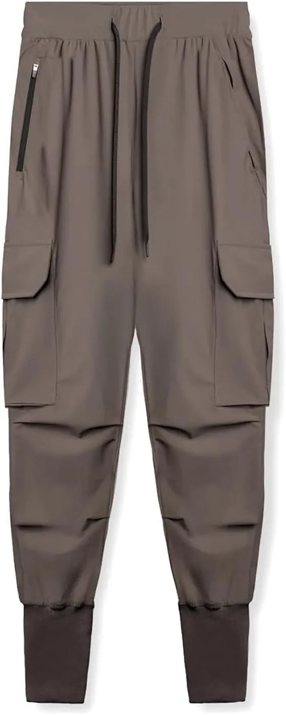 NATHGAM Mens Cargo Jogger Pants Slim Fit Tapered Sports Trousers Trendy Elastic Waist Waterproof Sweatpants Gym Workout Pants