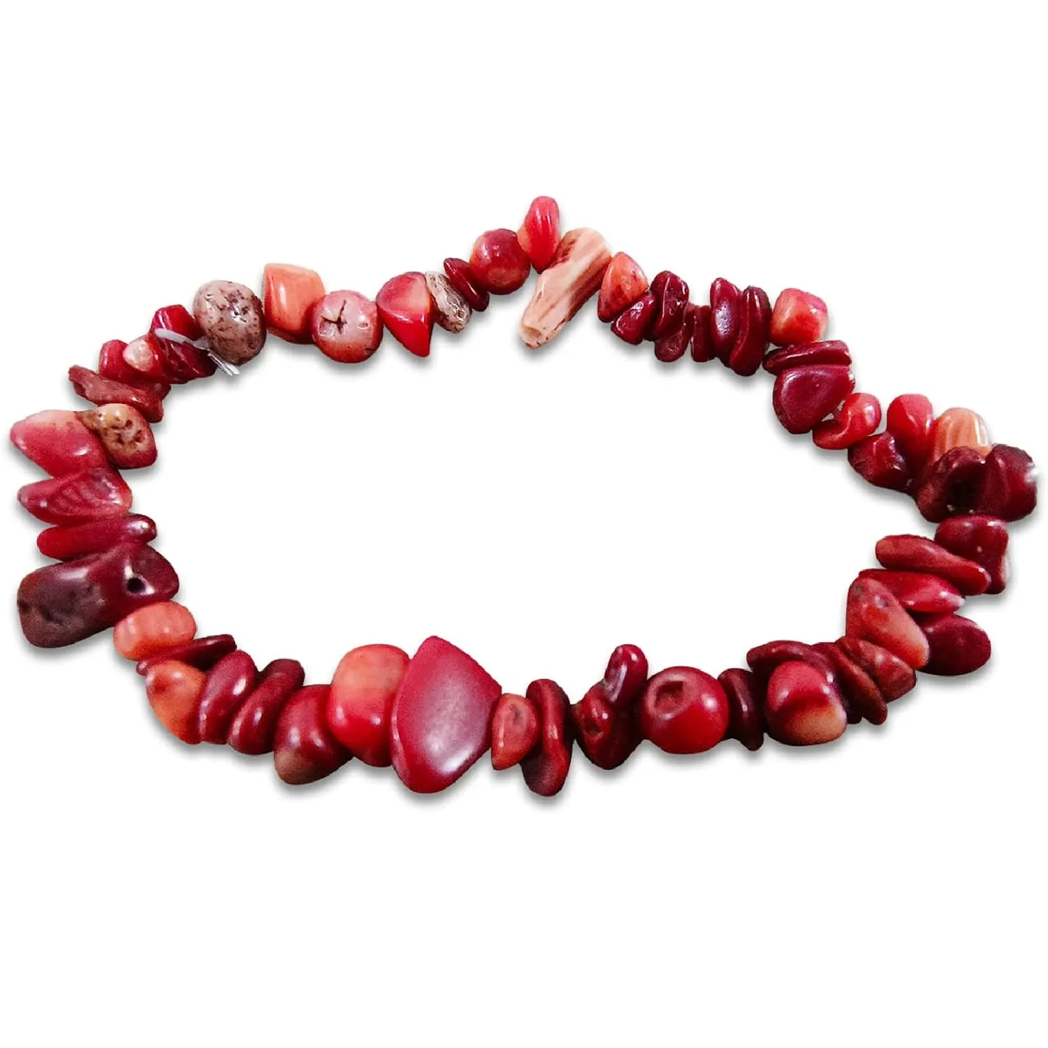 Natural Gemstone Bracelets, Natural Crystal Chip Bead Bracelet, Natural Gemstone Chakra Crystal Healing Stretch Bracelets, Jewelry Accessories (Red Coral)