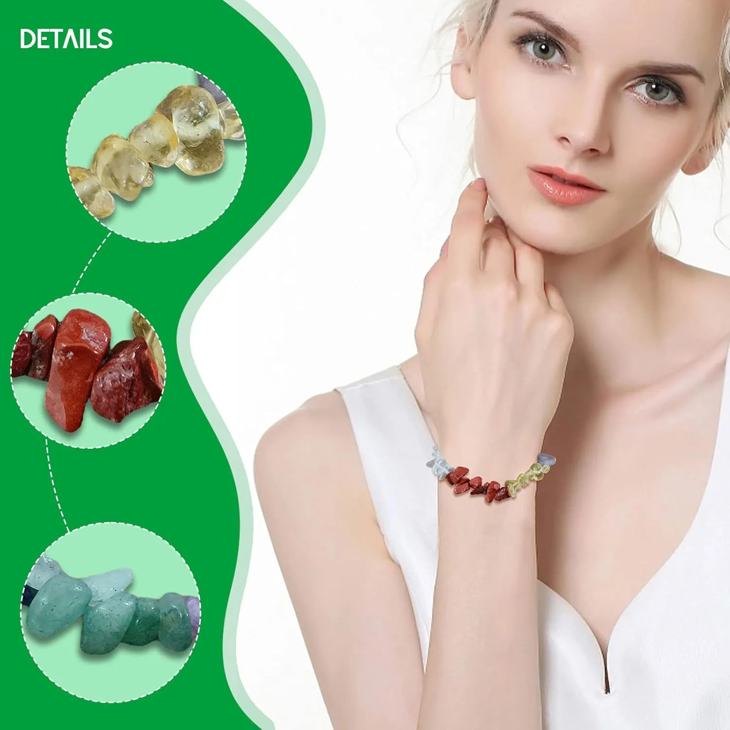 Natural Gemstone Bracelets, Natural Crystal Chip Bead Bracelet, Natural Gemstone Chakra Crystal Healing Stretch Bracelets, Jewelry Accessories (Red Coral)