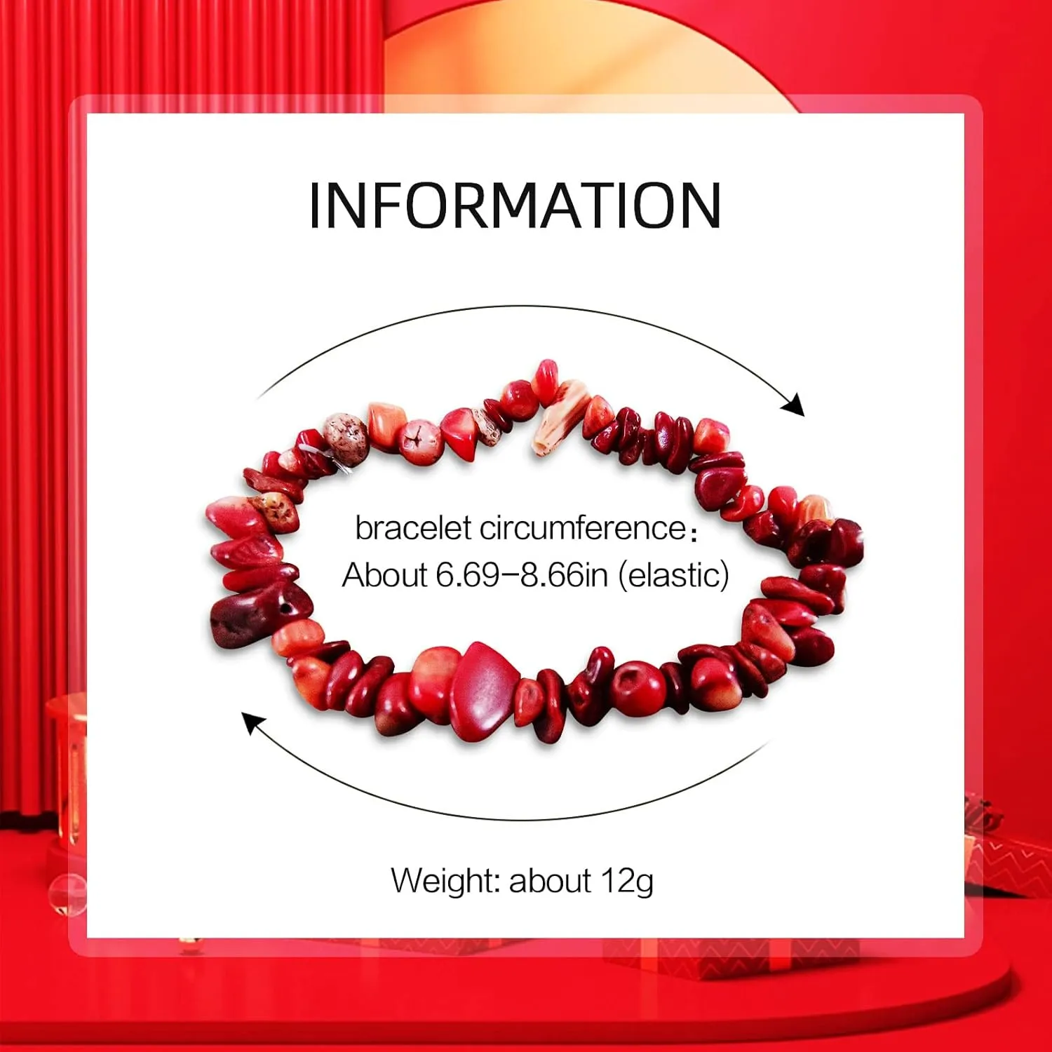 Natural Gemstone Bracelets, Natural Crystal Chip Bead Bracelet, Natural Gemstone Chakra Crystal Healing Stretch Bracelets, Jewelry Accessories (Red Coral)