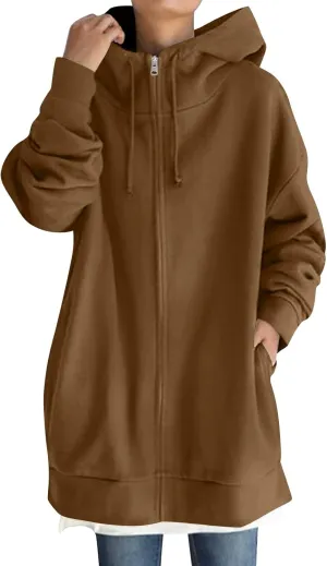 NBXNZWF Womens Zip Up Long Hoodies Lightweight Long Sleeve Tunic Hooded Sweatshirt Casual Fall Oversized Jacket With Pockets