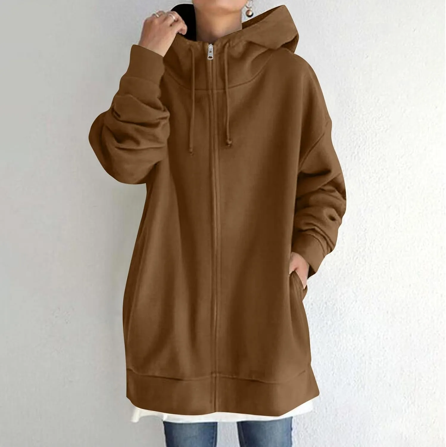 NBXNZWF Womens Zip Up Long Hoodies Lightweight Long Sleeve Tunic Hooded Sweatshirt Casual Fall Oversized Jacket With Pockets