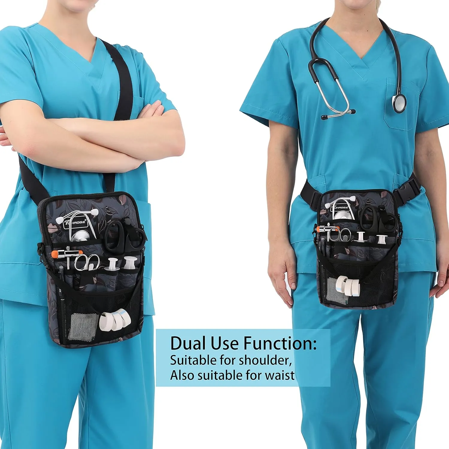 Nurse Fanny Pack with Tape Holder, Nurse Pocket Organizer for Medical Professionals12 Pockets Nurse Waist BagTHHS-KB-Ash Leaves